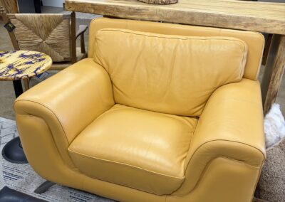 yellow leather accent chair image