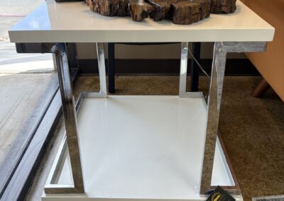 White laquer and chrome end table image