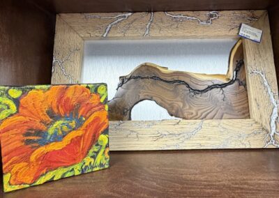 oil on canvas flower and wood art piece image
