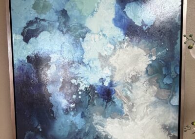 Floating painting on board with silver frame image