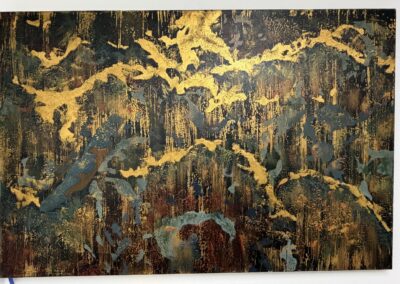Abstract print on canvas in gold and blues image