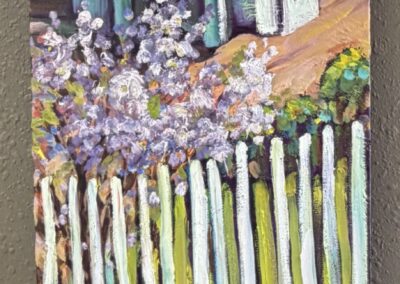 Oil on canvas painting house behind picket fence image