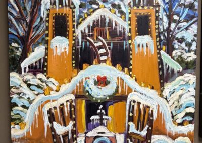 Original artwork church in the snow at night image