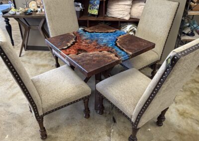 Square resin and wood table with metal legs