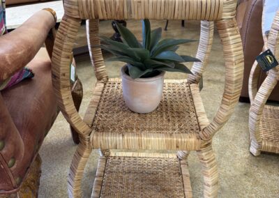 two tiered rattan woven side table