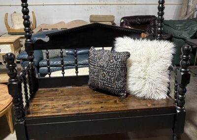 spanish old world style wood two tone bench with storage image